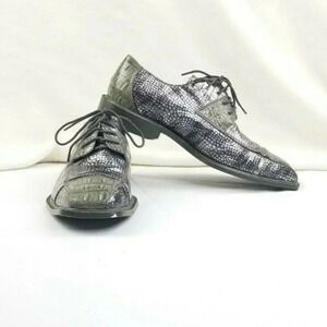 SIO Men's Animal Print Silver and Green Lace Up Square Toe Shoes Size 10.5 P8035